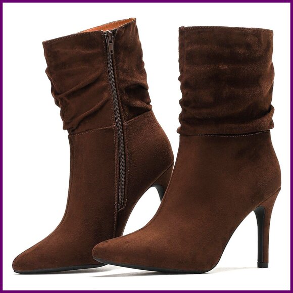 Stiletto High Heel Slouchy Ankle Boots Faux Suede Pointed Toe